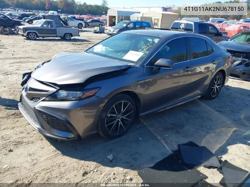 4T1G11AK2NU678150 2022 Toyota Camry Se