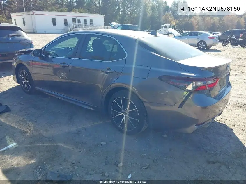 4T1G11AK2NU678150 2022 Toyota Camry Se