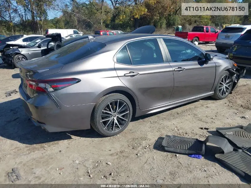 4T1G11AK2NU678150 2022 Toyota Camry Se