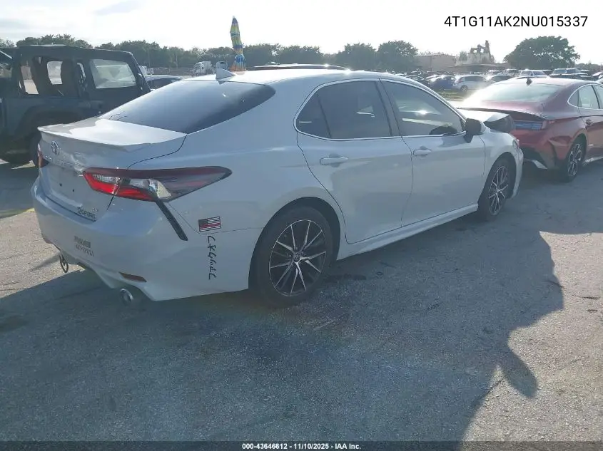 4T1G11AK2NU015337 2022 Toyota Camry Se