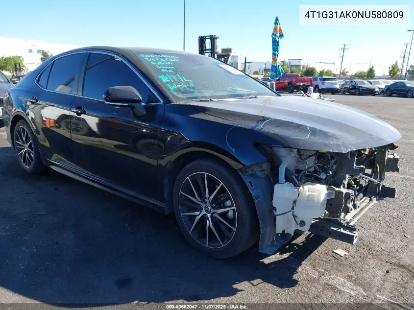 4T1G31AK0NU580809 2022 Toyota Camry Se Hybrid