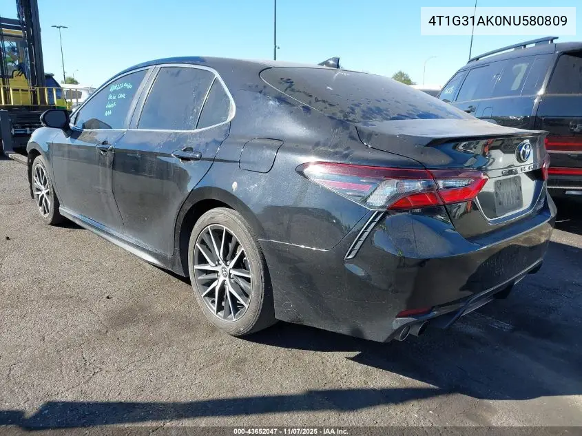 4T1G31AK0NU580809 2022 Toyota Camry Se Hybrid