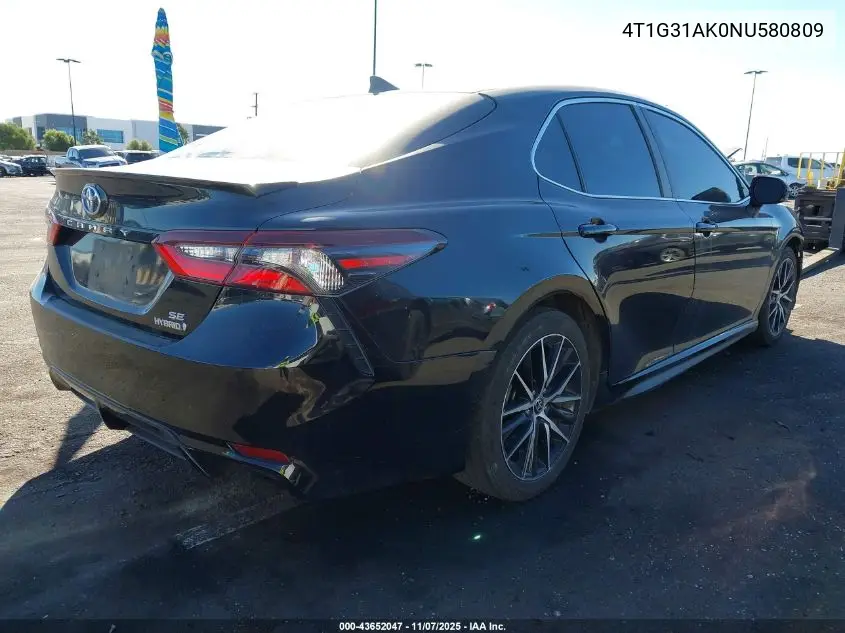 4T1G31AK0NU580809 2022 Toyota Camry Se Hybrid