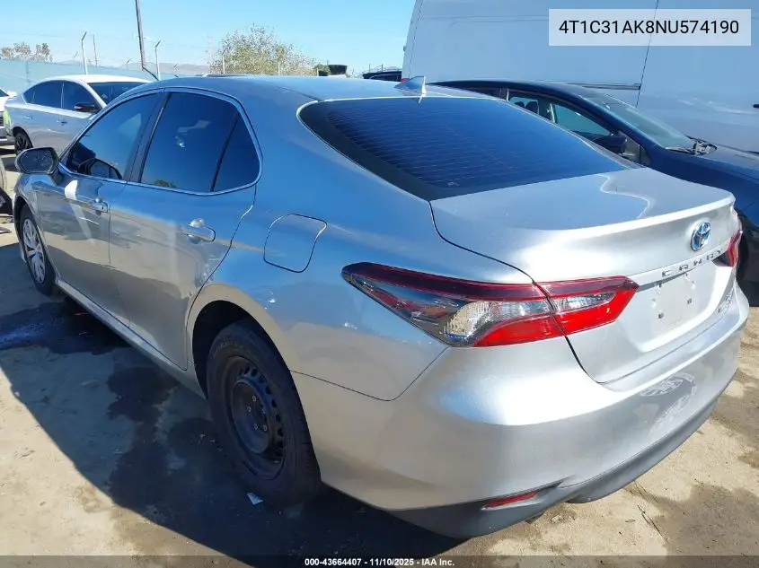 4T1C31AK8NU574190 2022 Toyota Camry Le Hybrid