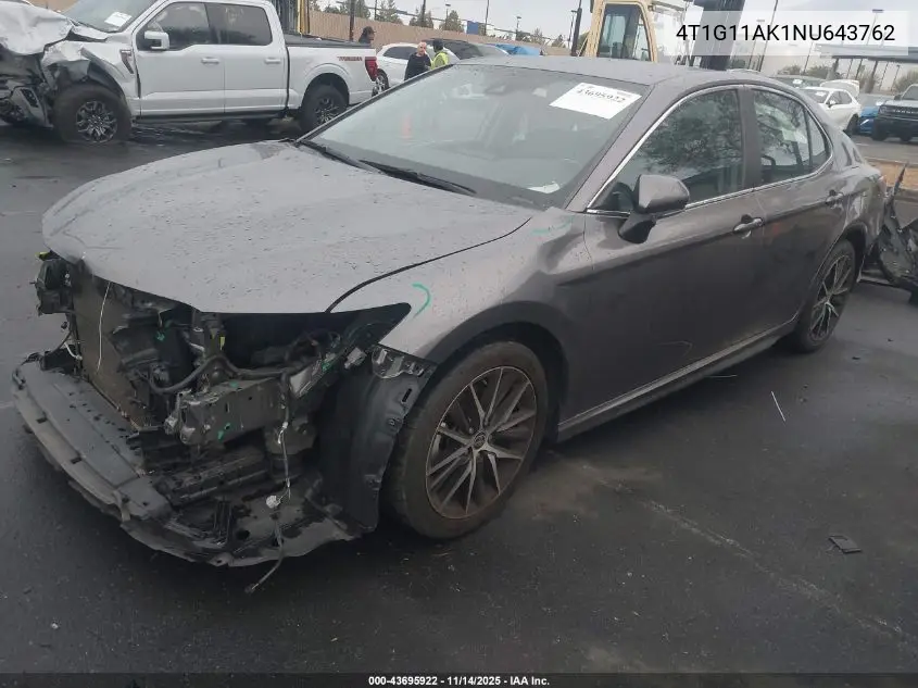 4T1G11AK1NU643762 2022 Toyota Camry Se