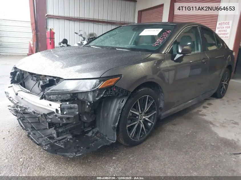 4T1G11AK2NU664653 2022 Toyota Camry Se