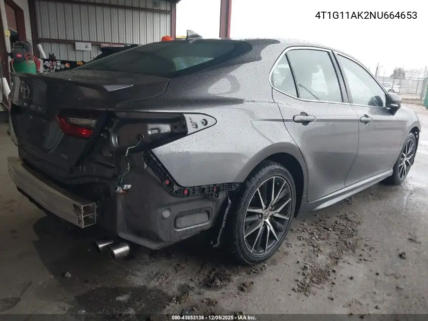 4T1G11AK2NU664653 2022 Toyota Camry Se