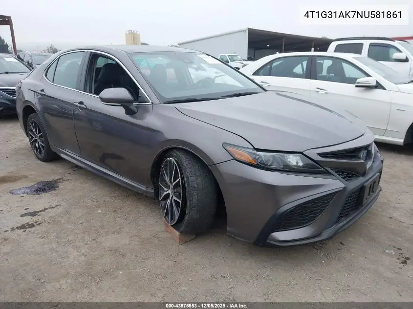 4T1G31AK7NU581861 2022 Toyota Camry Se Hybrid