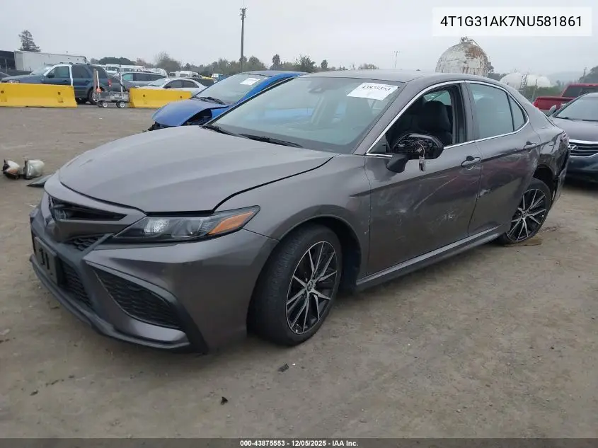 4T1G31AK7NU581861 2022 Toyota Camry Se Hybrid