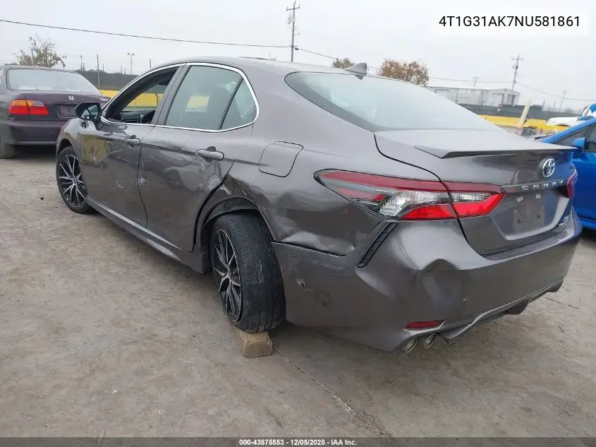 4T1G31AK7NU581861 2022 Toyota Camry Se Hybrid