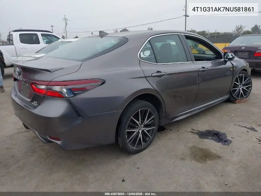 4T1G31AK7NU581861 2022 Toyota Camry Se Hybrid