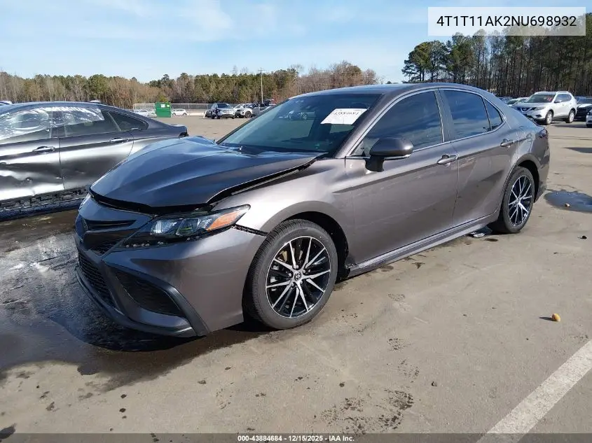 4T1T11AK2NU698932 2022 Toyota Camry Se