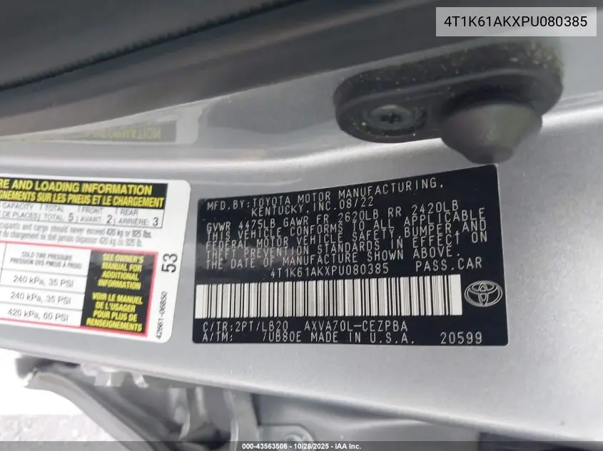 4T1K61AKXPU080385 2023 Toyota Camry Xse