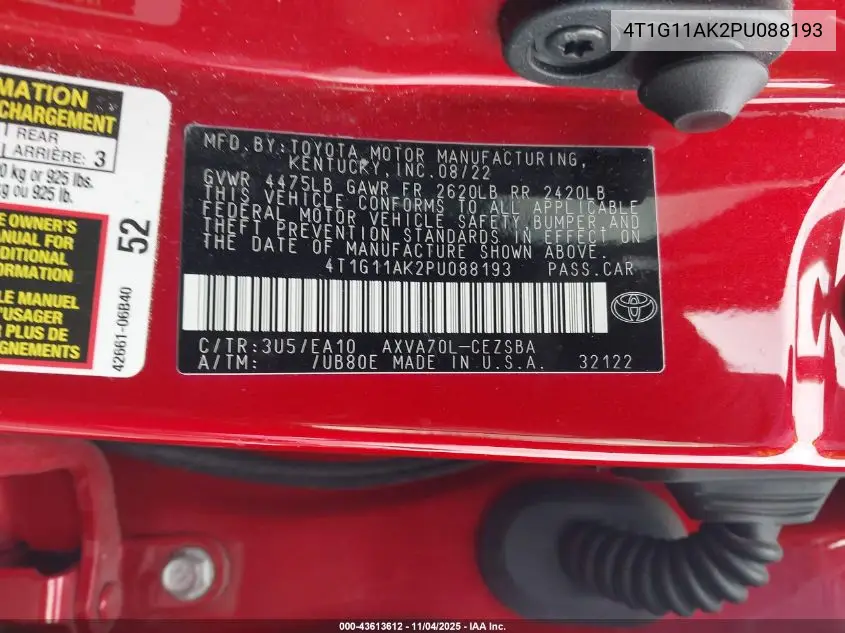 4T1G11AK2PU088193 2023 Toyota Camry Se