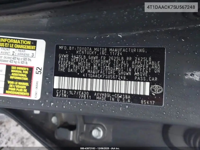 4T1DAACK7SU567248 2025 Toyota Camry Se