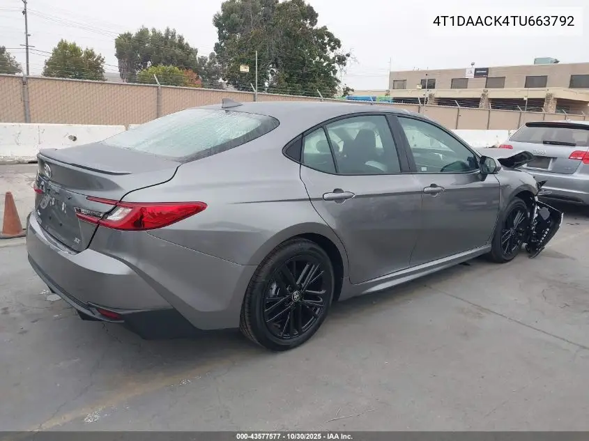 4T1DAACK4TU663792 2026 Toyota Camry Se