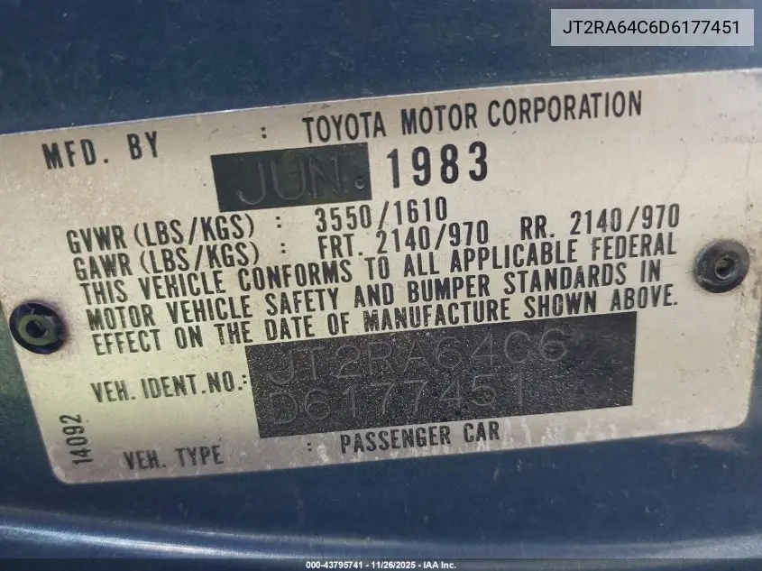 JT2RA64C6D6177451 1983 Toyota Celica Gt