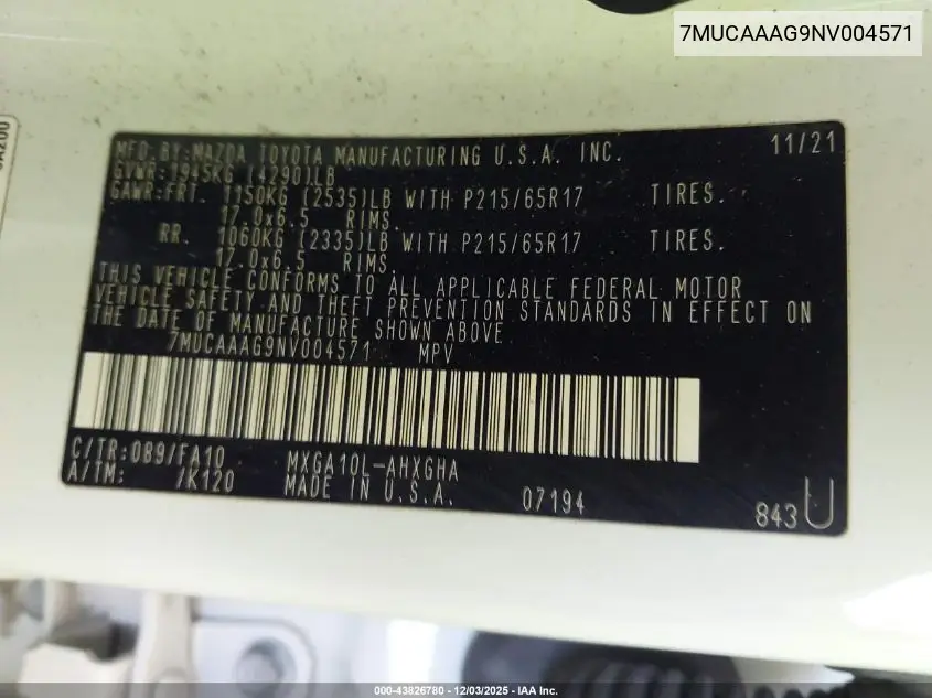7MUCAAAG9NV004571 2022 Toyota Corolla Cross Le