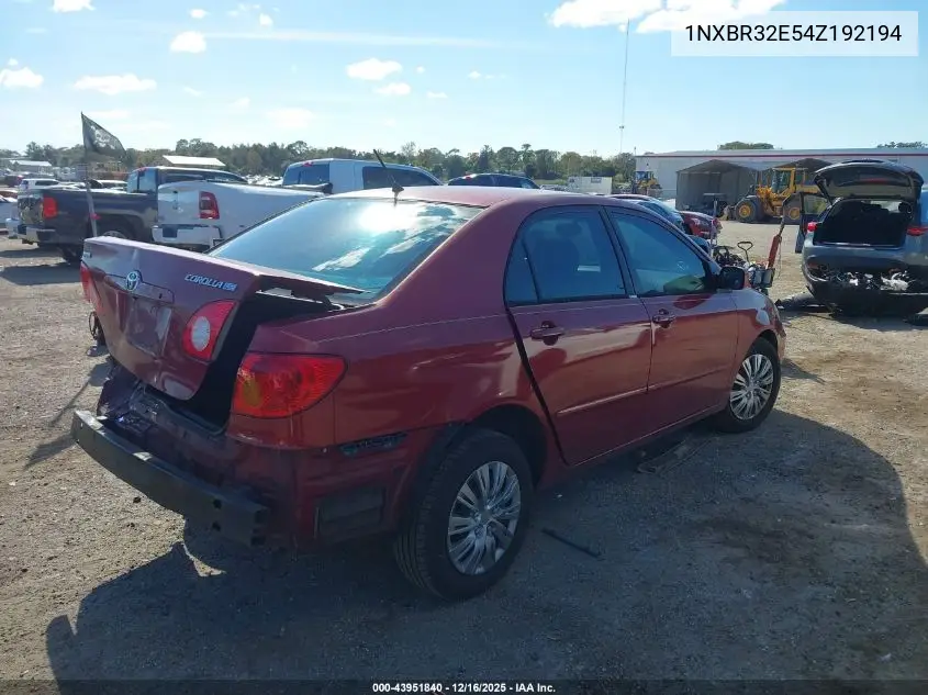 1NXBR32E54Z192194 2004 Toyota Corolla Le