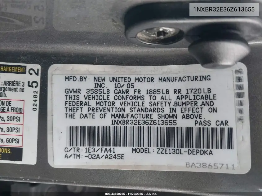 1NXBR32E36Z613655 2006 Toyota Corolla Ce