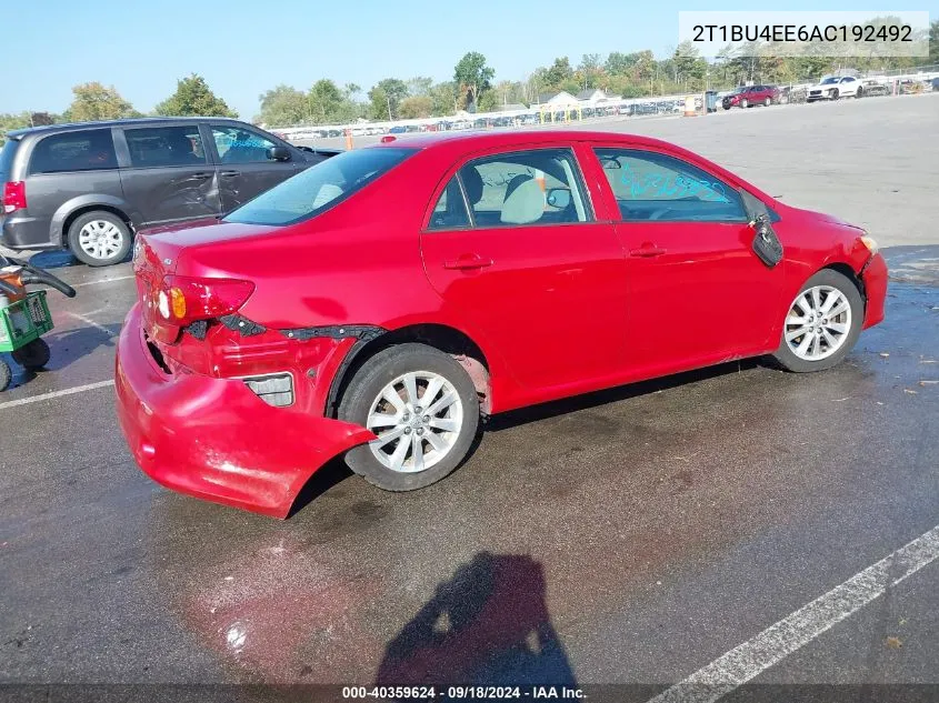 2010 Toyota Corolla S/Le/Xle VIN: 2T1BU4EE6AC192492 Lot: 40359624