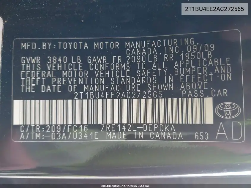 2T1BU4EE2AC272565 2010 Toyota Corolla Le