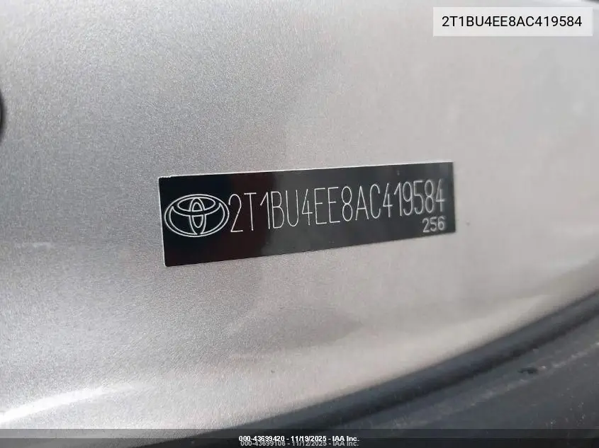 2T1BU4EE8AC419584 2010 Toyota Corolla S