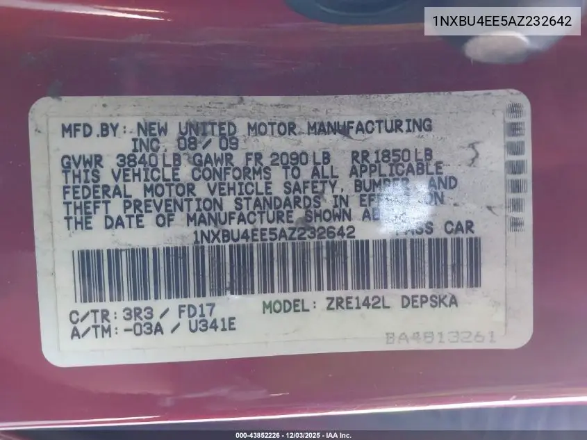 1NXBU4EE5AZ232642 2010 Toyota Corolla S