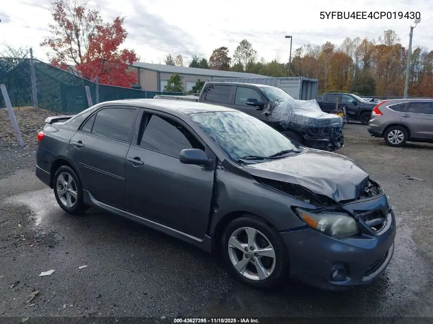 5YFBU4EE4CP019430 2012 Toyota Corolla S