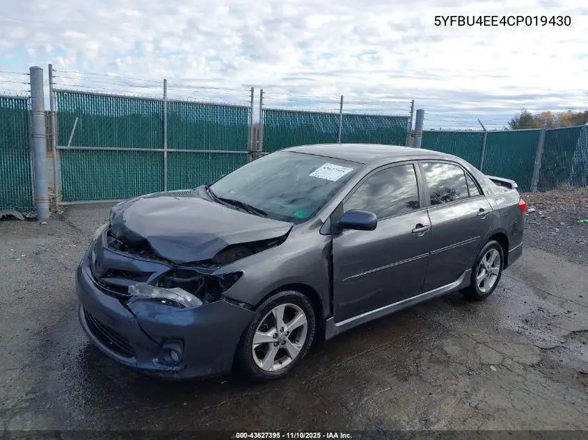 5YFBU4EE4CP019430 2012 Toyota Corolla S