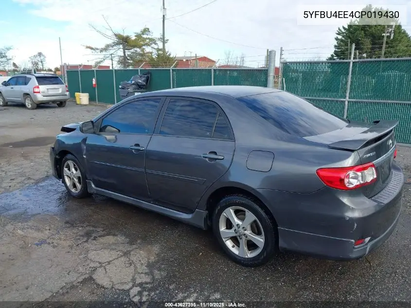 5YFBU4EE4CP019430 2012 Toyota Corolla S