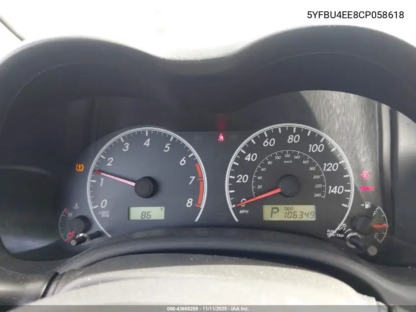 5YFBU4EE8CP058618 2012 Toyota Corolla Le