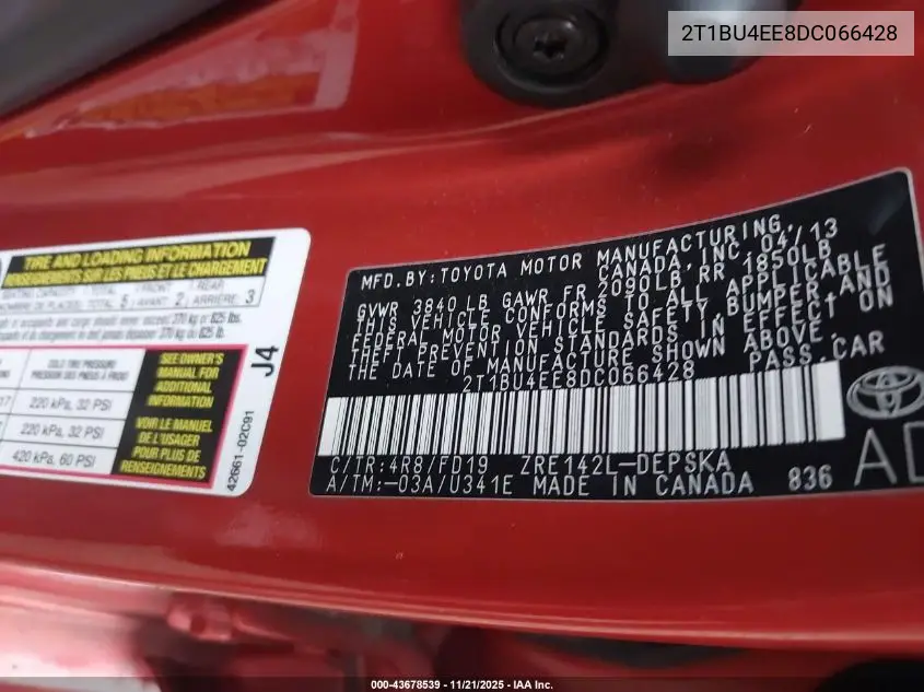 2T1BU4EE8DC066428 2013 Toyota Corolla S Special Edition