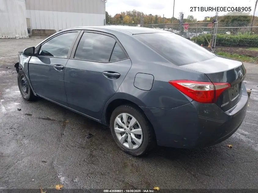 2T1BURHE0EC048905 2014 Toyota Corolla Le