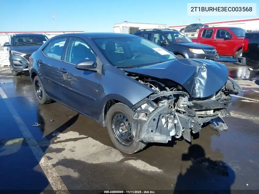 2T1BURHE3EC003568 2014 Toyota Corolla Le