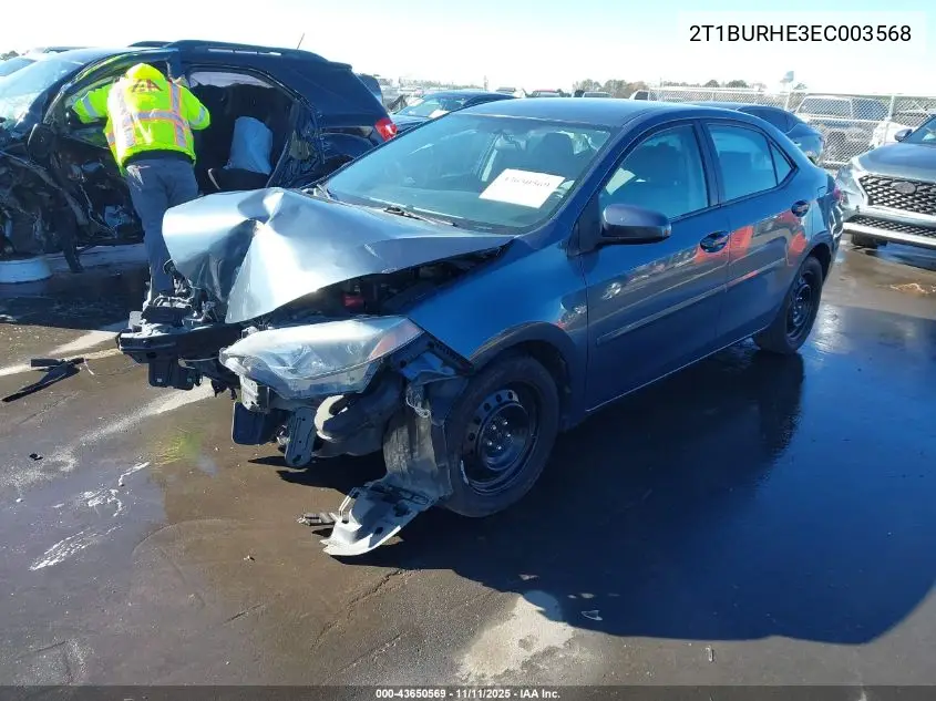 2T1BURHE3EC003568 2014 Toyota Corolla Le