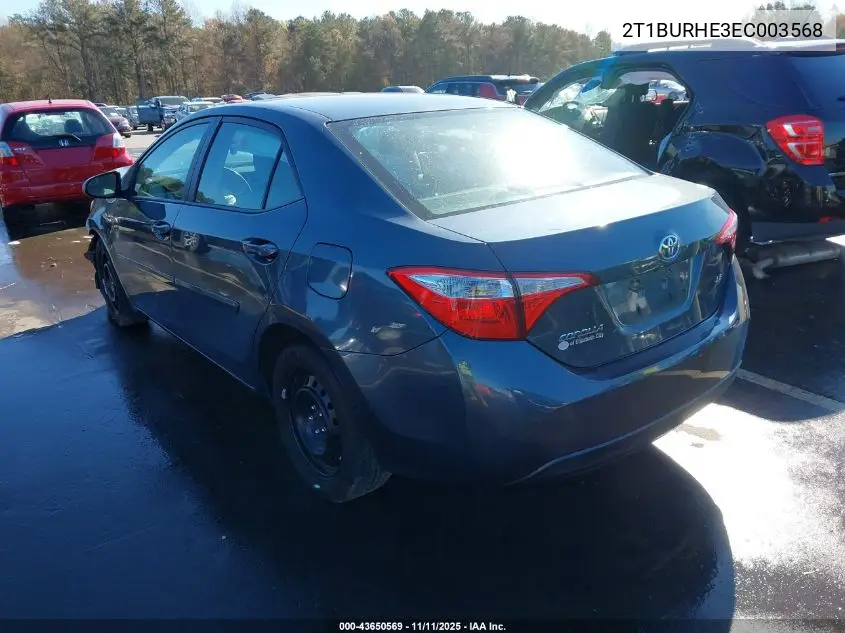 2T1BURHE3EC003568 2014 Toyota Corolla Le
