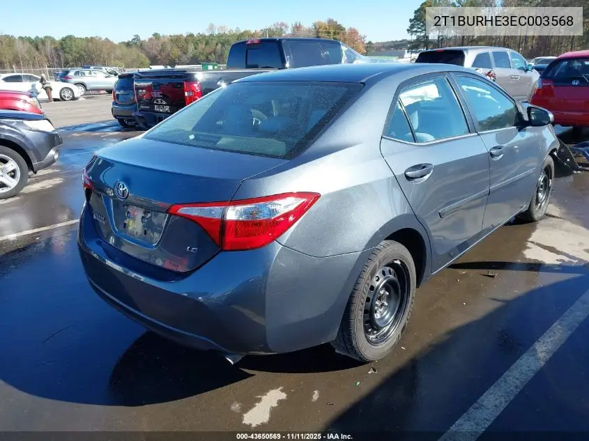 2T1BURHE3EC003568 2014 Toyota Corolla Le