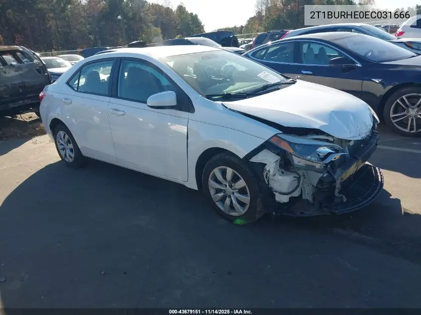 2T1BURHE0EC031666 2014 Toyota Corolla Le