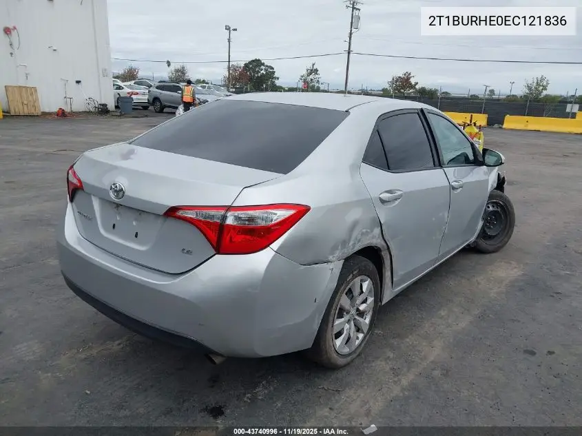 2T1BURHE0EC121836 2014 Toyota Corolla Le