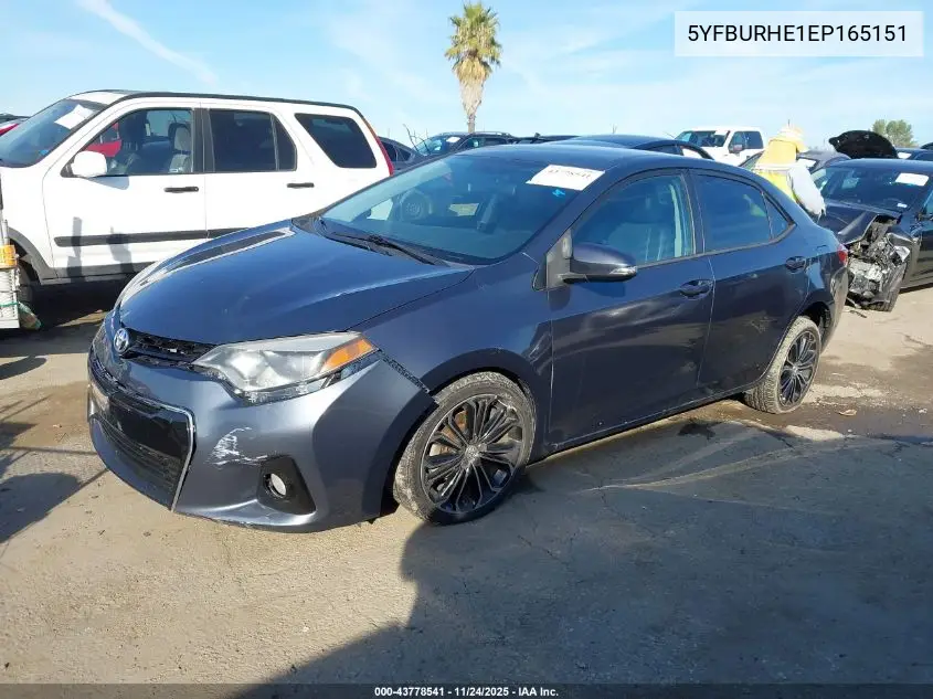 5YFBURHE1EP165151 2014 Toyota Corolla S Plus