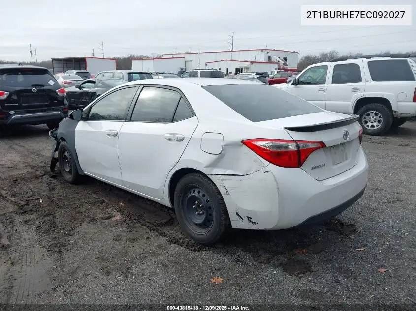 2T1BURHE7EC092027 2014 Toyota Corolla Le