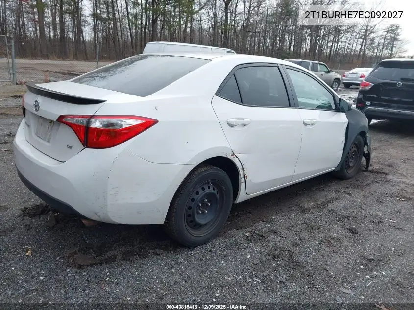 2T1BURHE7EC092027 2014 Toyota Corolla Le