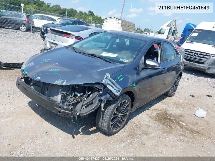 2015 Toyota Corolla S Plus VIN: 2T1BURHE1FC451549 Lot: 40197437