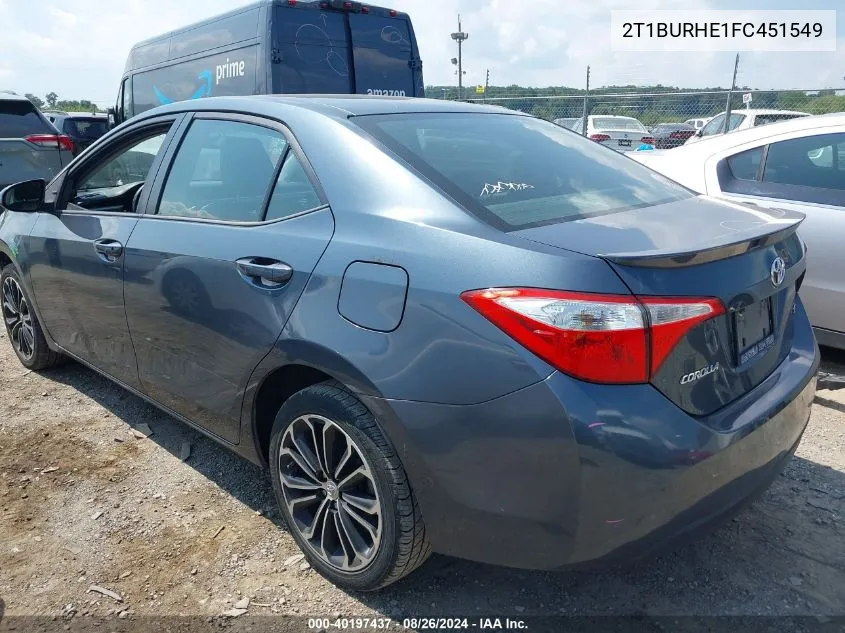 2015 Toyota Corolla S Plus VIN: 2T1BURHE1FC451549 Lot: 40197437