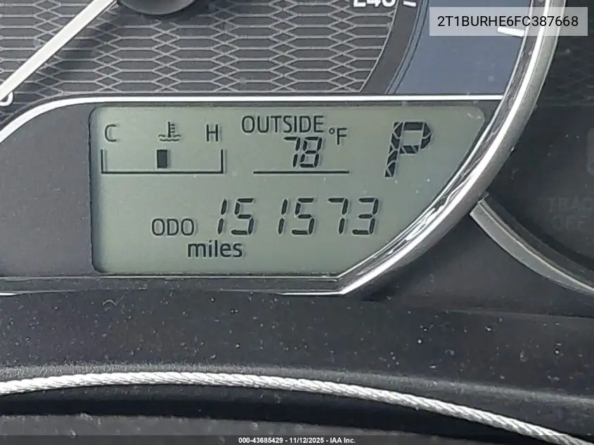 2T1BURHE6FC387668 2015 Toyota Corolla Le