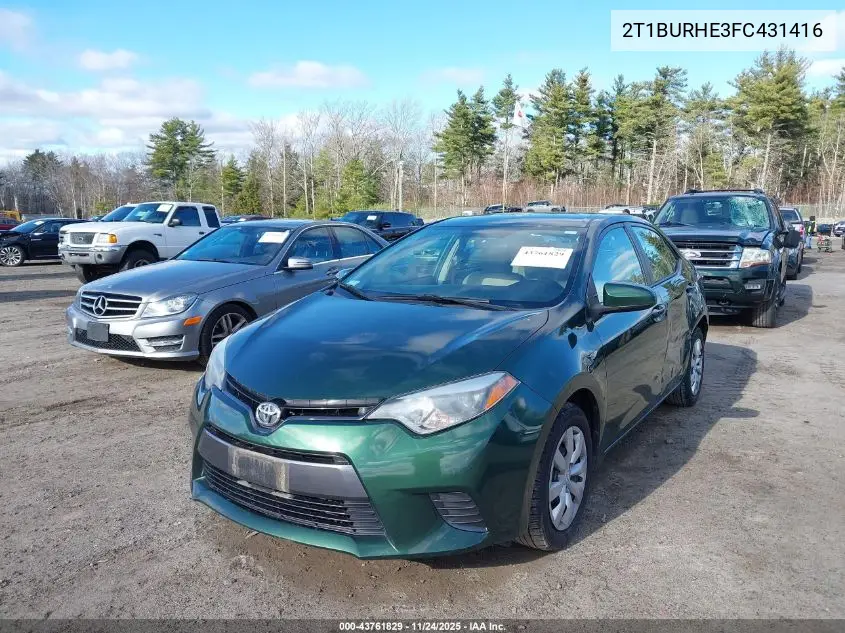 2T1BURHE3FC431416 2015 Toyota Corolla Le