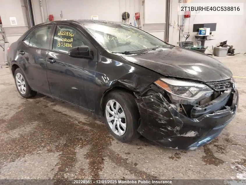 2T1BURHE4GC538816 2016 Toyota Corolla Le