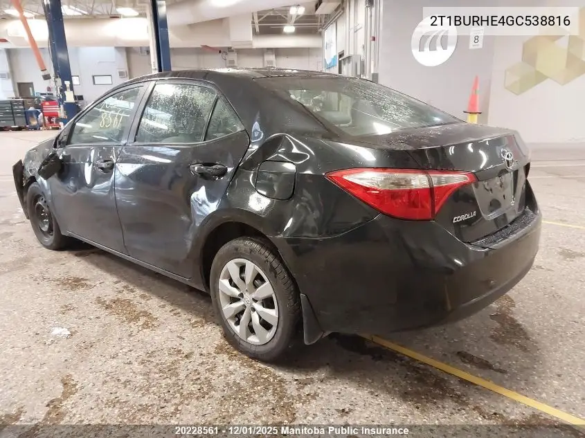 2T1BURHE4GC538816 2016 Toyota Corolla Le