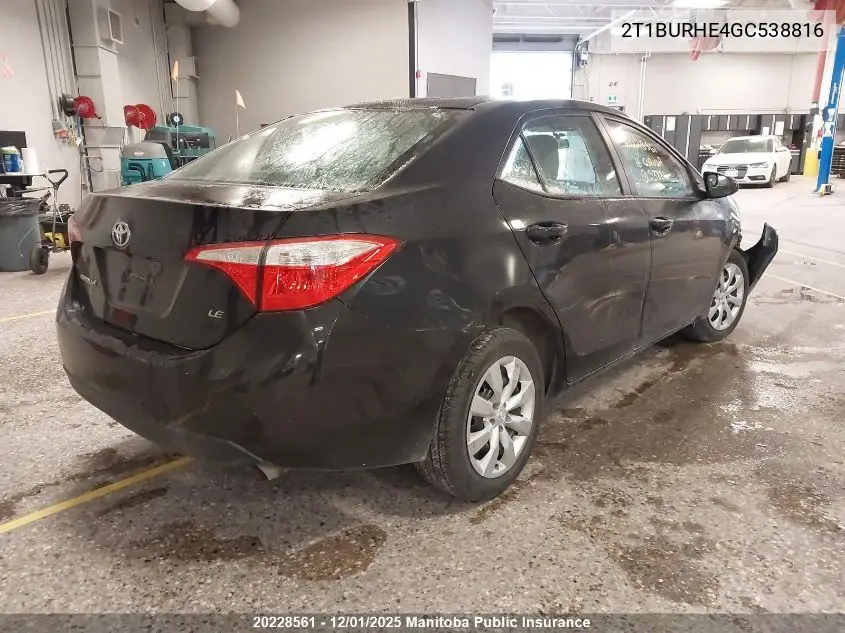 2T1BURHE4GC538816 2016 Toyota Corolla Le
